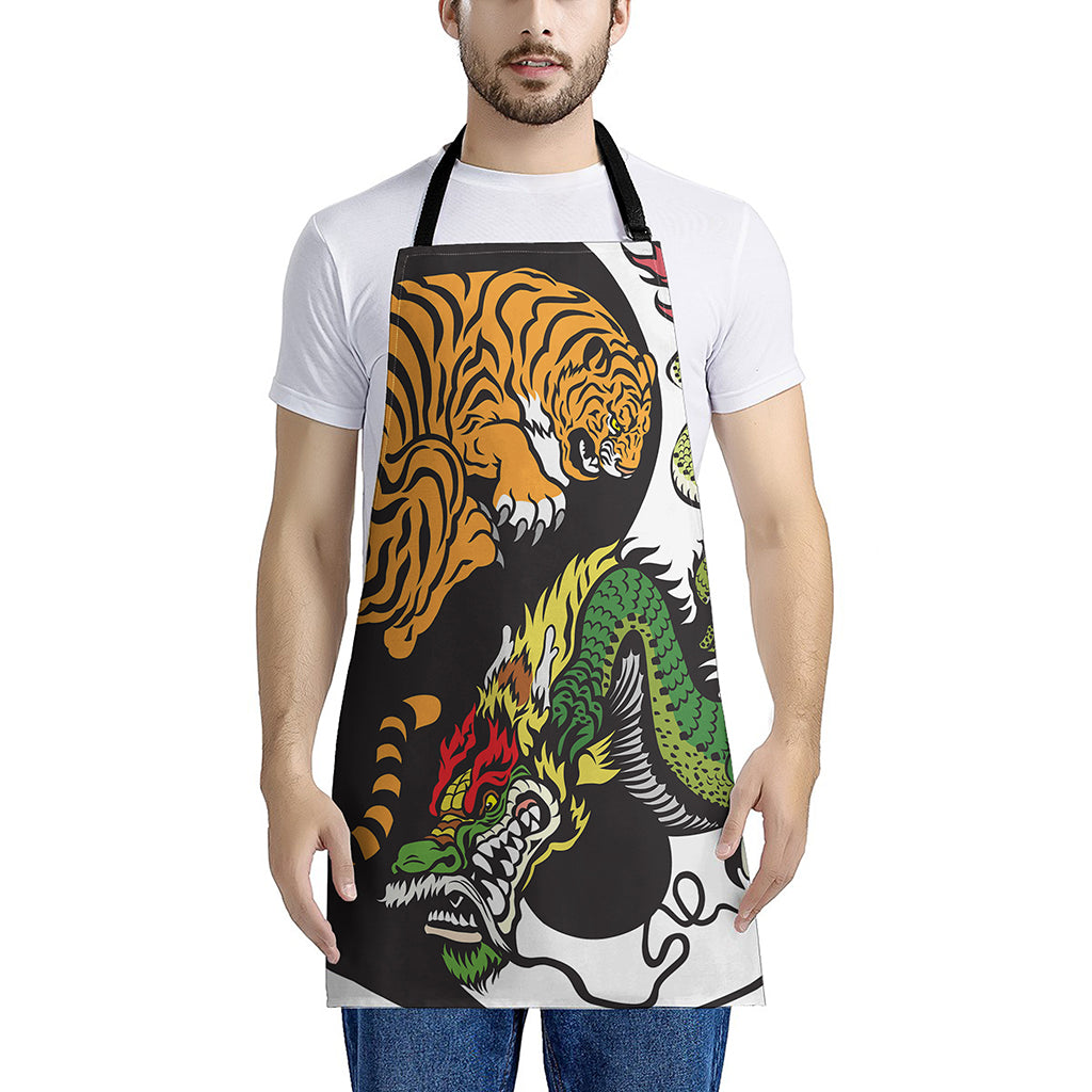 Tiger And Dragon Yin Yang Print Apron