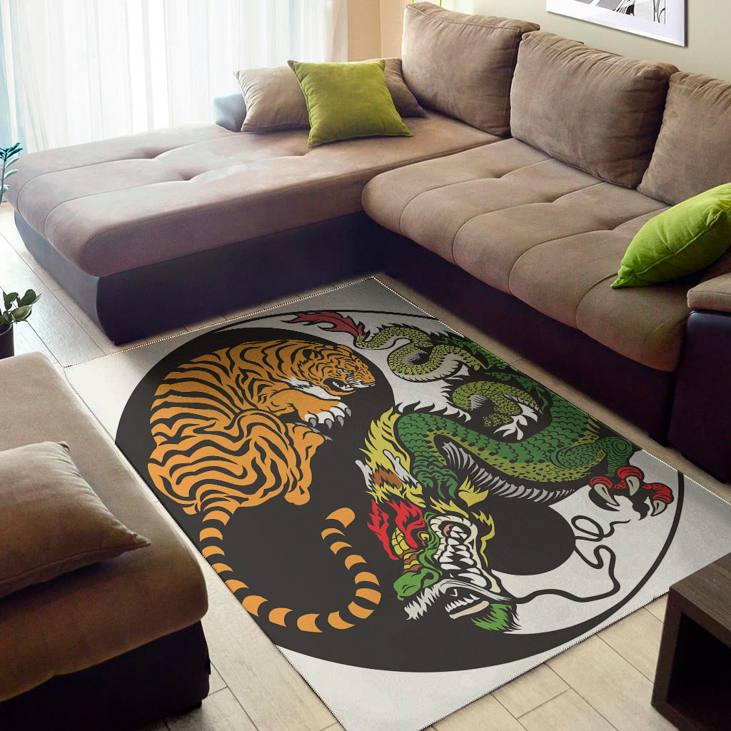 Tiger And Dragon Yin Yang Print Area Rug