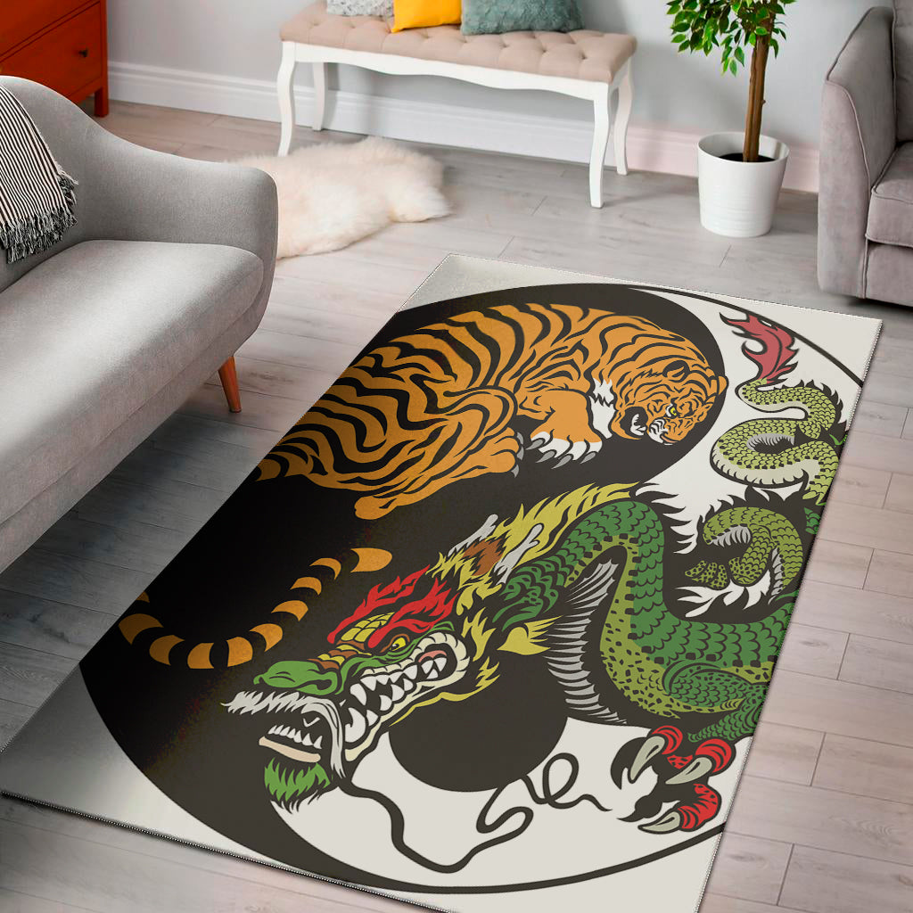 Tiger And Dragon Yin Yang Print Area Rug