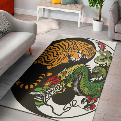Tiger And Dragon Yin Yang Print Area Rug