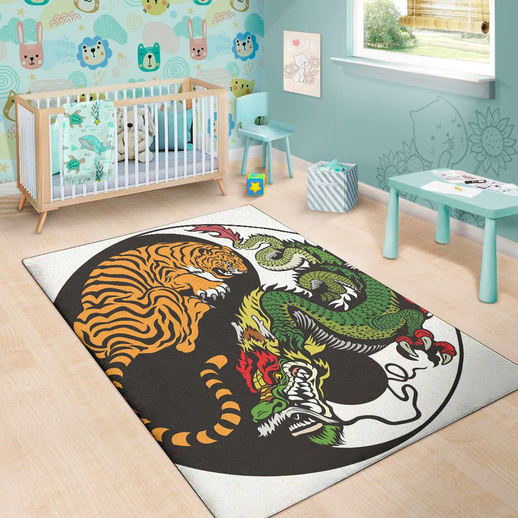 Tiger And Dragon Yin Yang Print Area Rug