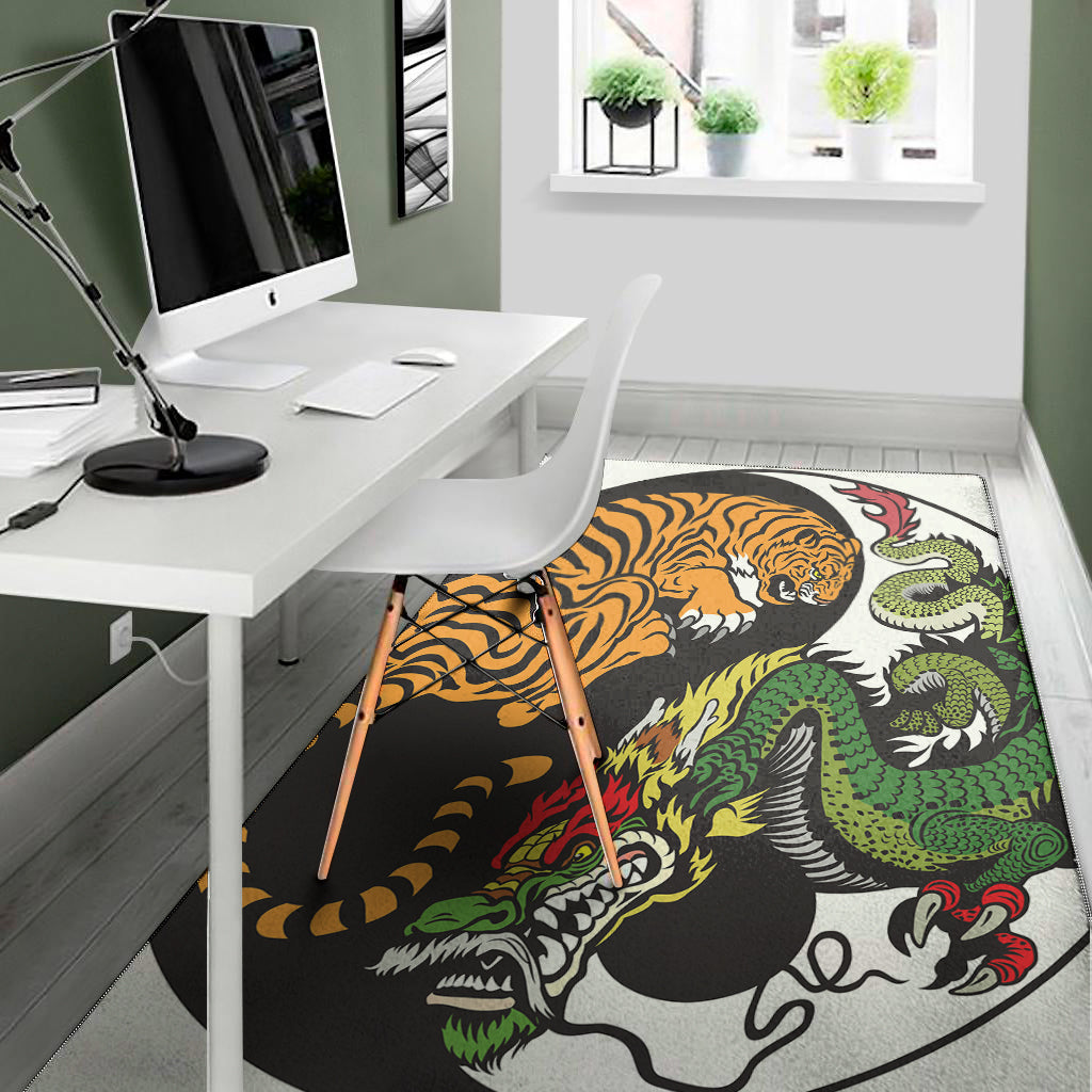 Tiger And Dragon Yin Yang Print Area Rug