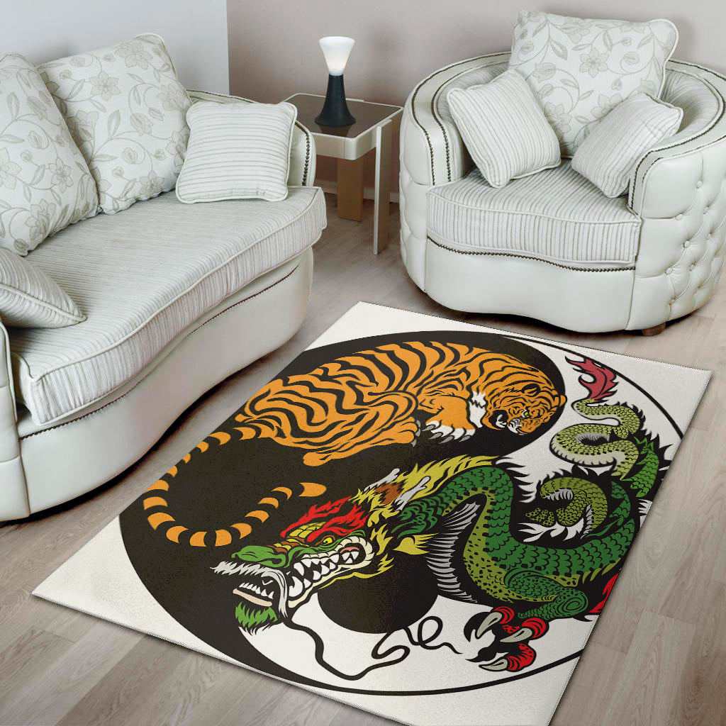 Tiger And Dragon Yin Yang Print Area Rug