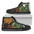 Tiger And Dragon Yin Yang Print Black High Top Sneakers
