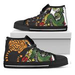 Tiger And Dragon Yin Yang Print Black High Top Shoes