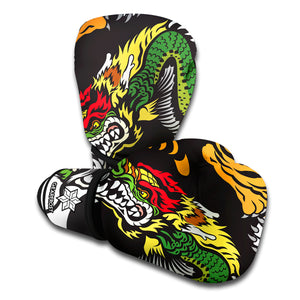 Tiger And Dragon Yin Yang Print Boxing Gloves