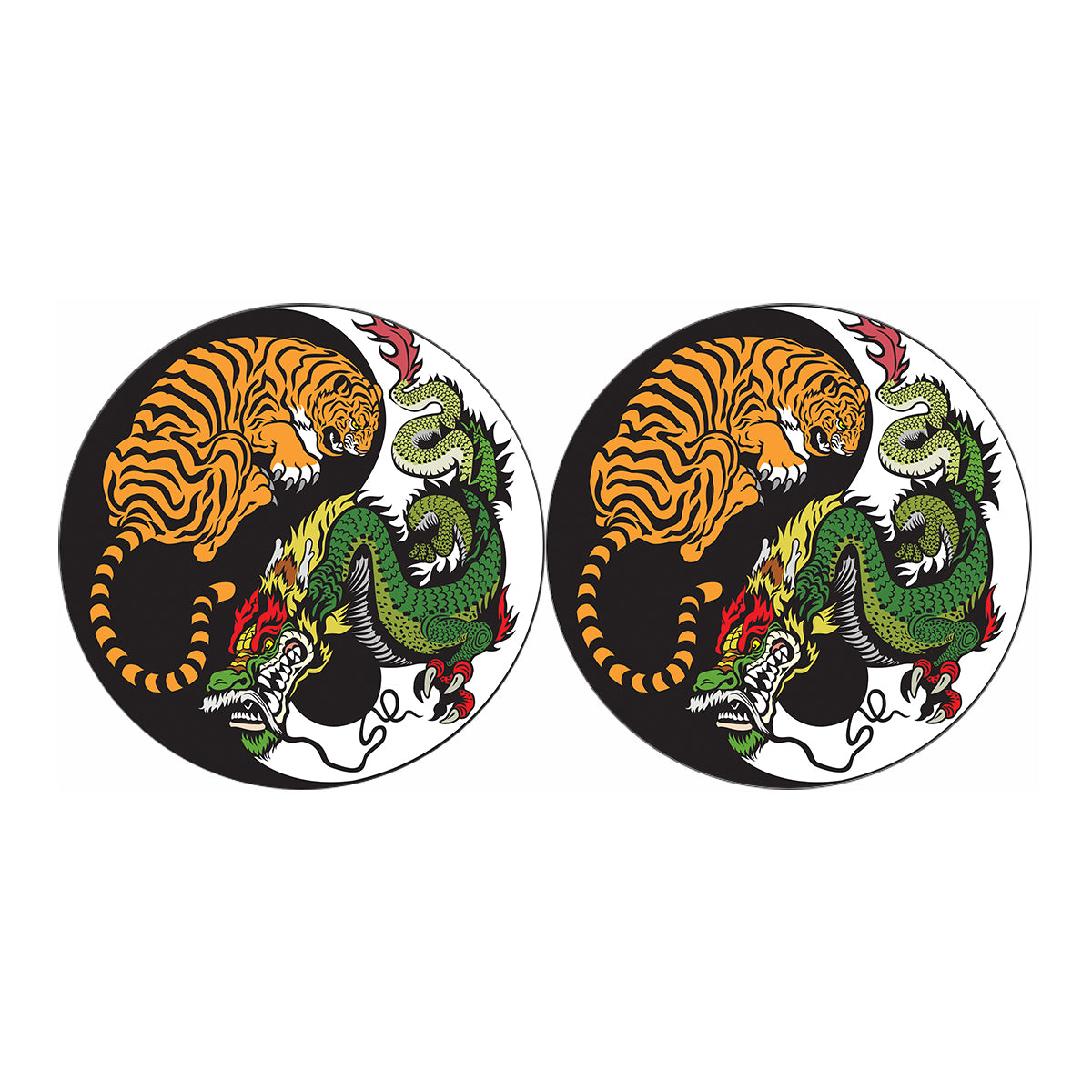 Tiger And Dragon Yin Yang Print Car Coasters