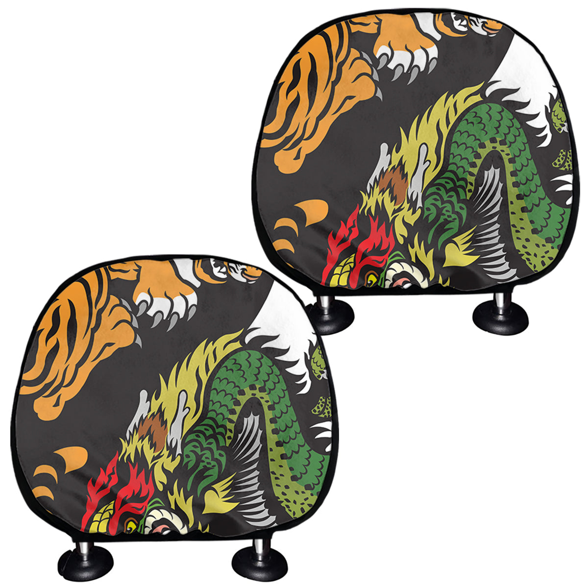 Tiger And Dragon Yin Yang Print Car Headrest Covers