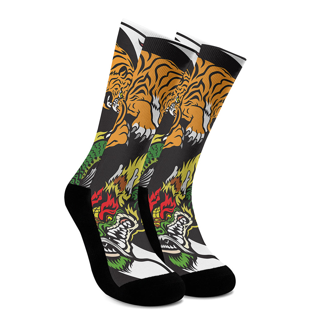 Tiger And Dragon Yin Yang Print Crew Socks