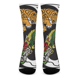 Tiger And Dragon Yin Yang Print Crew Socks