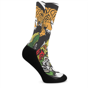 Tiger And Dragon Yin Yang Print Crew Socks