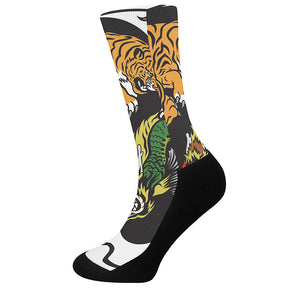 Tiger And Dragon Yin Yang Print Crew Socks