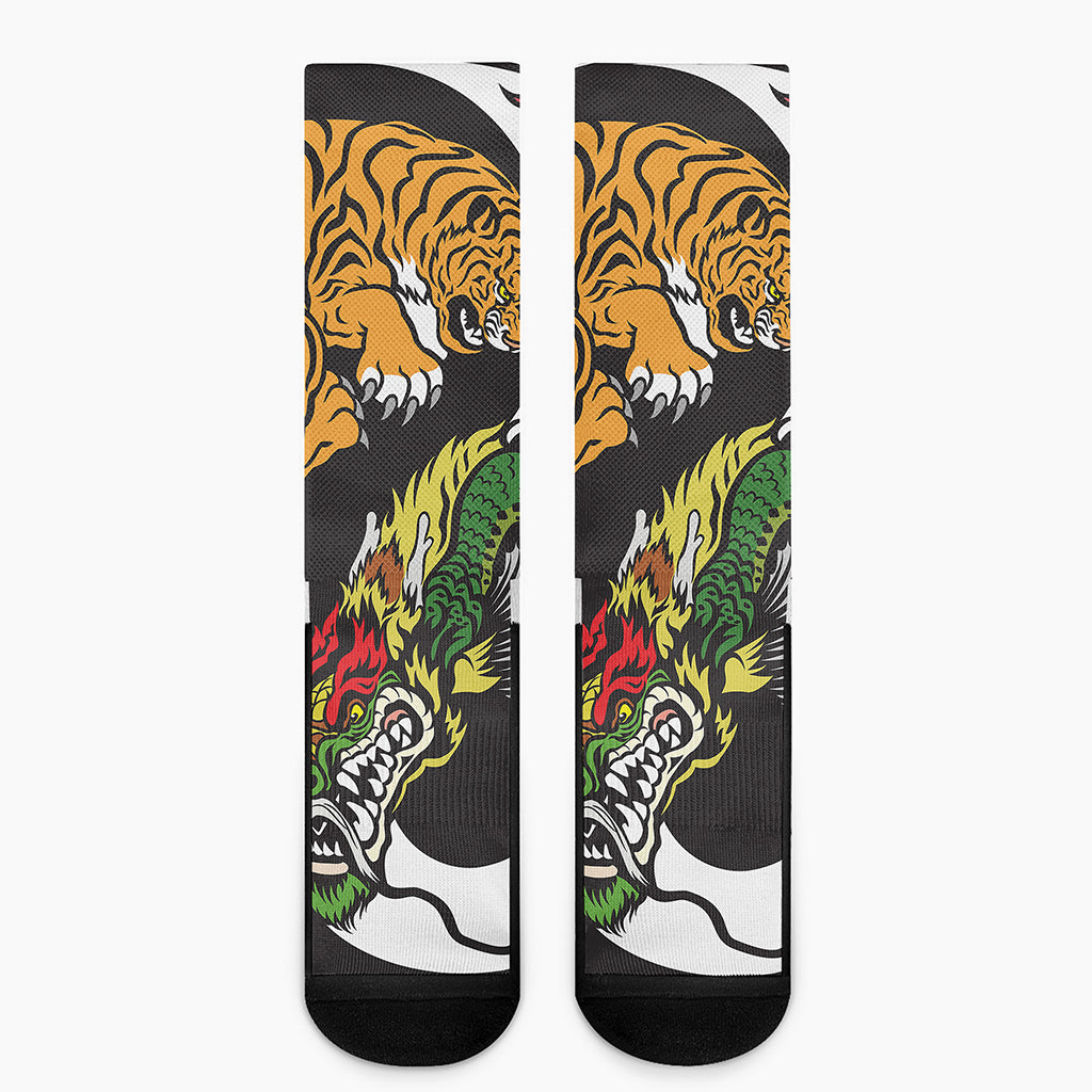 Tiger And Dragon Yin Yang Print Crew Socks