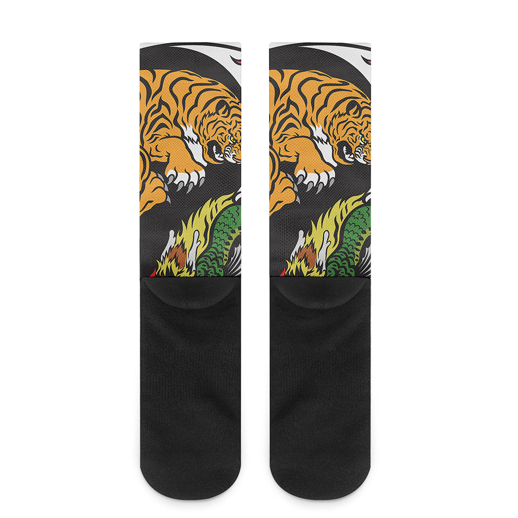 Tiger And Dragon Yin Yang Print Crew Socks