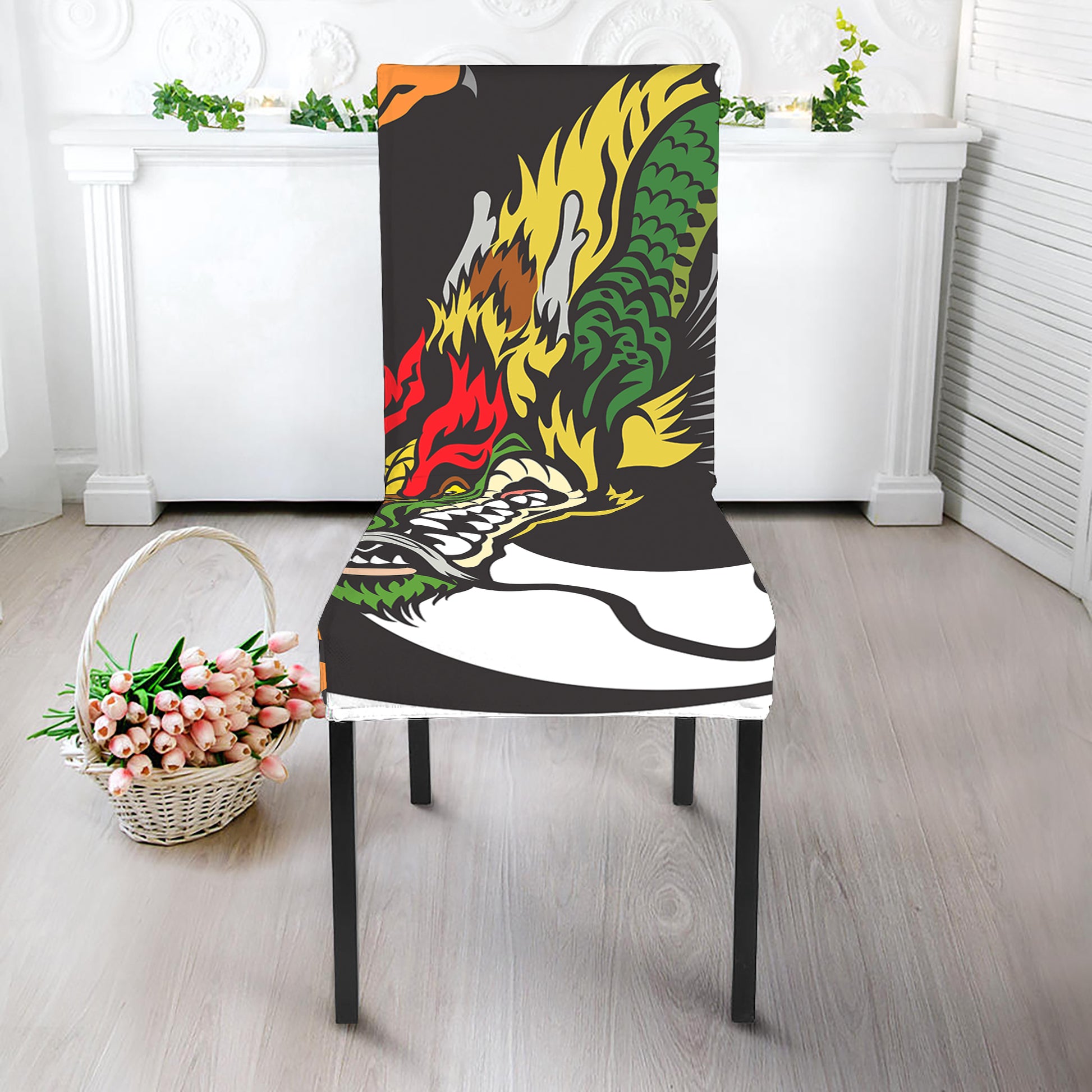 Tiger And Dragon Yin Yang Print Dining Chair Slipcover