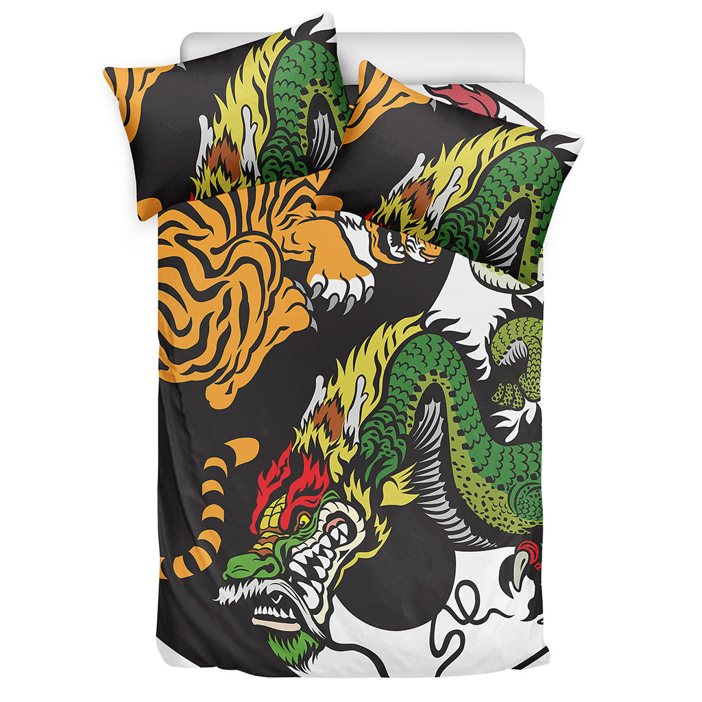 Tiger And Dragon Yin Yang Print Duvet Cover Bedding Set