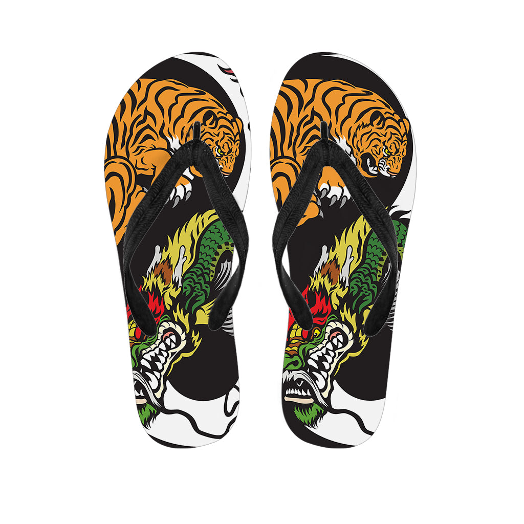 Tiger And Dragon Yin Yang Print Flip Flops