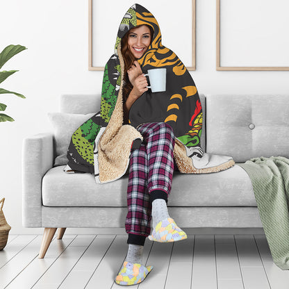 Tiger And Dragon Yin Yang Print Hooded Blanket