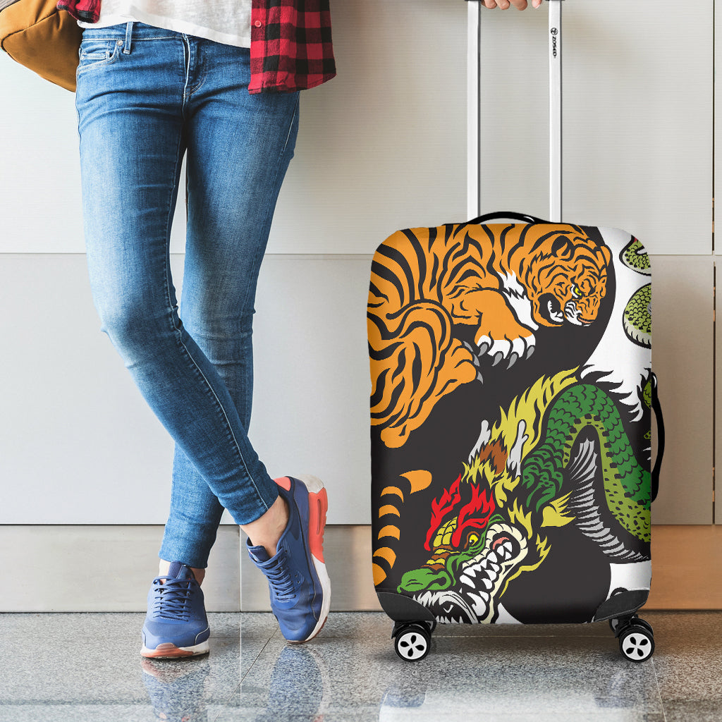 Tiger And Dragon Yin Yang Print Luggage Cover