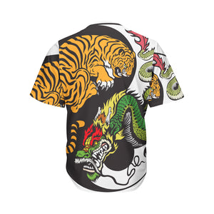 Tiger And Dragon Yin Yang Print Men's Baseball Jersey