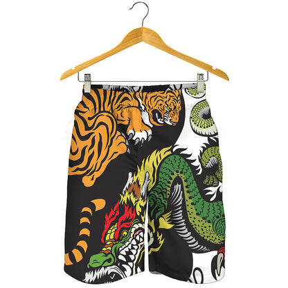 Tiger And Dragon Yin Yang Print Men's Shorts