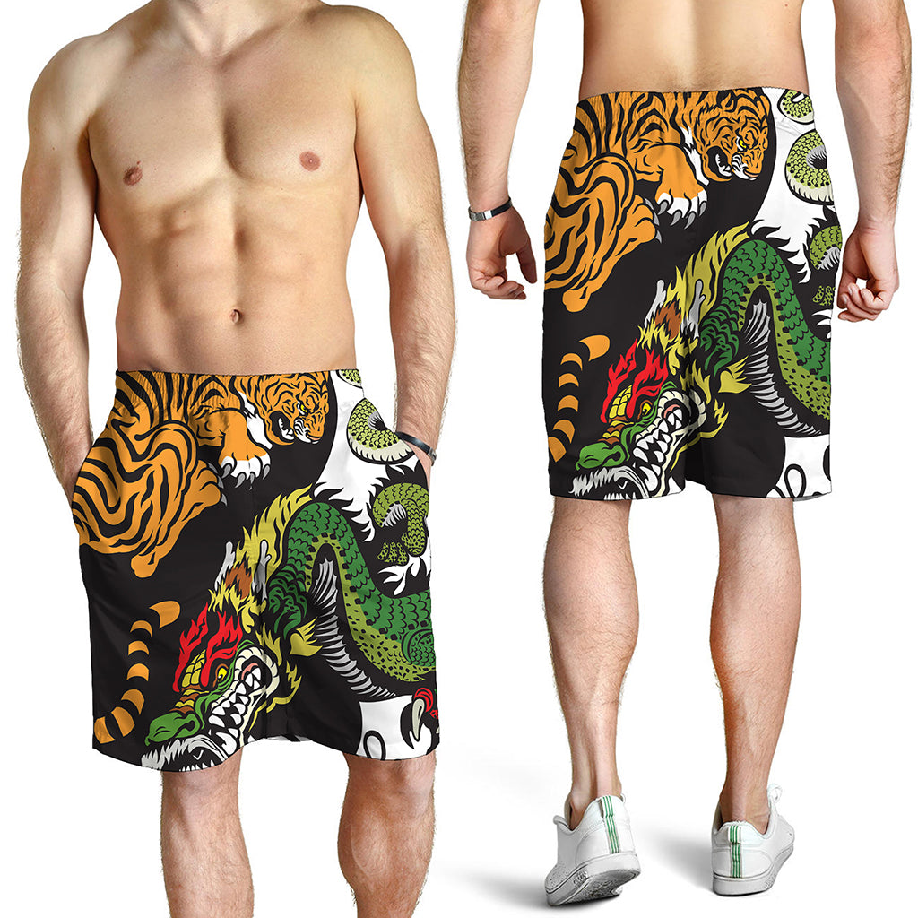 Tiger And Dragon Yin Yang Print Men's Shorts