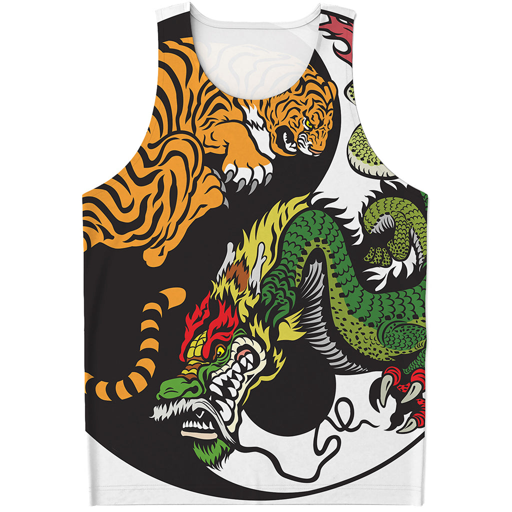 Tiger And Dragon Yin Yang Print Men's Tank Top