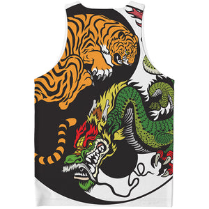 Tiger And Dragon Yin Yang Print Men's Tank Top