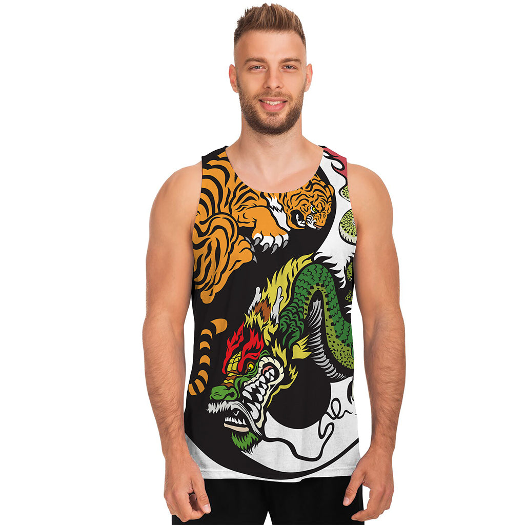 Tiger And Dragon Yin Yang Print Men's Tank Top