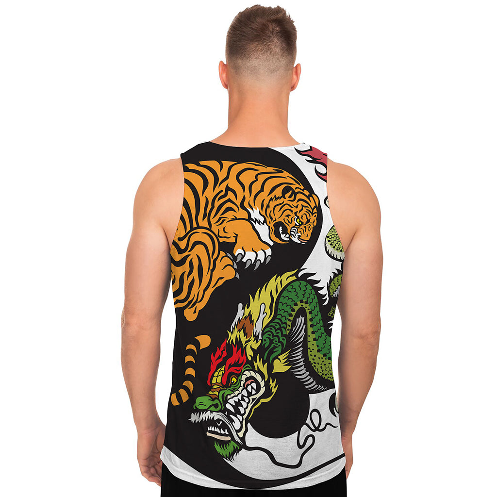 Tiger And Dragon Yin Yang Print Men's Tank Top