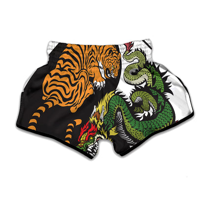 Tiger And Dragon Yin Yang Print Muay Thai Boxing Shorts