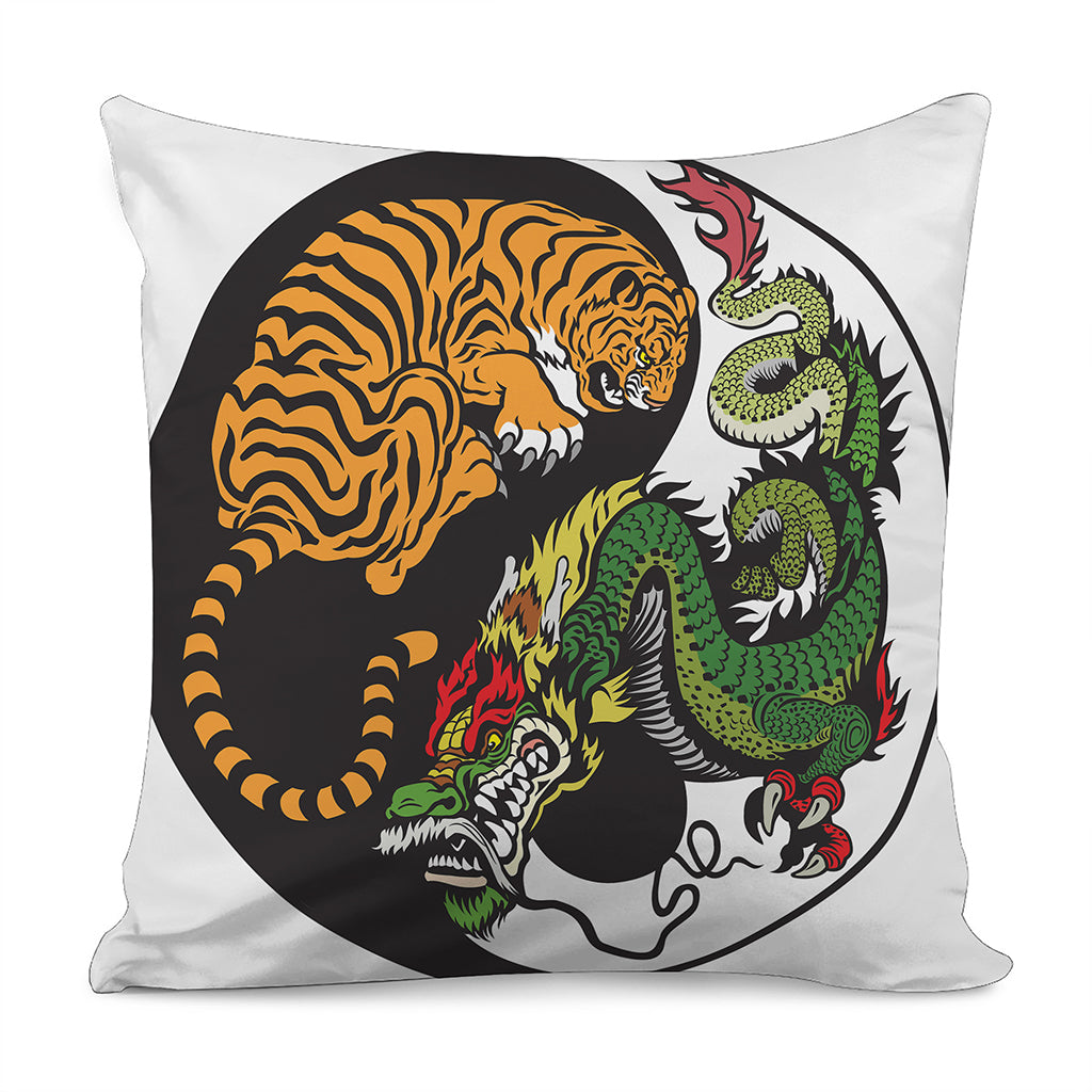 Tiger And Dragon Yin Yang Print Pillow Cover