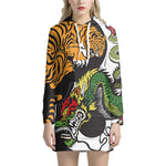 Tiger And Dragon Yin Yang Print Pullover Hoodie Dress