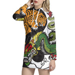 Tiger And Dragon Yin Yang Print Pullover Hoodie Dress