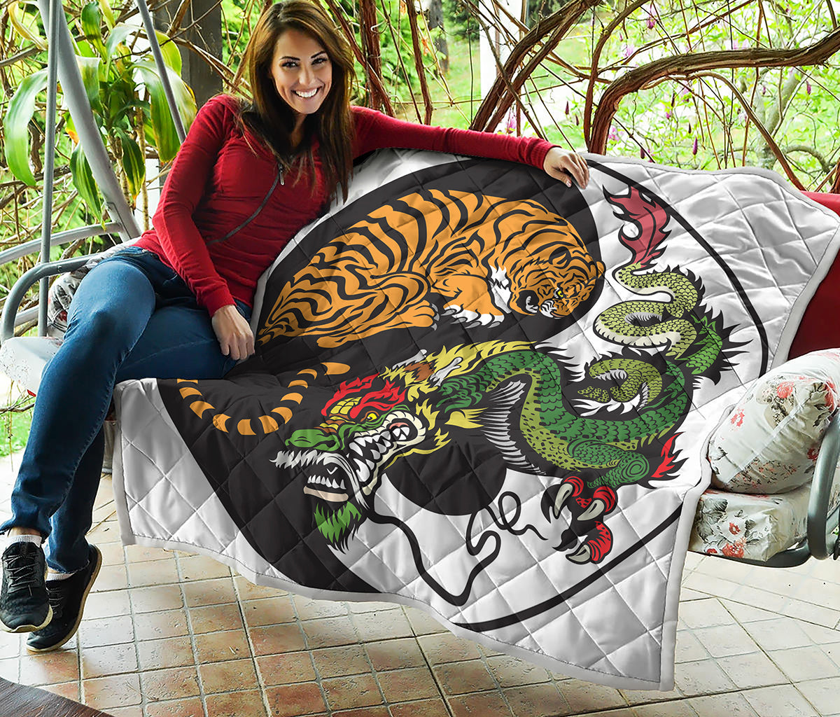 Tiger And Dragon Yin Yang Print Quilt