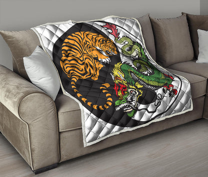 Tiger And Dragon Yin Yang Print Quilt