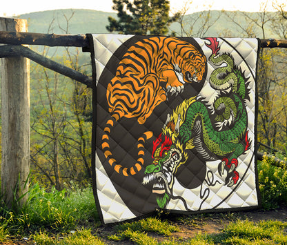 Tiger And Dragon Yin Yang Print Quilt