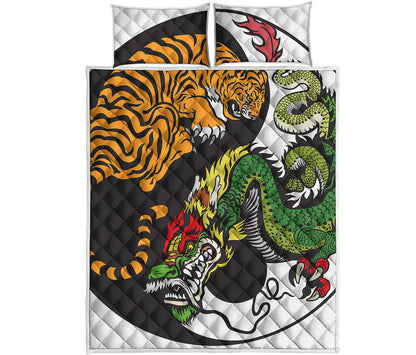 Tiger And Dragon Yin Yang Print Quilt Bed Set