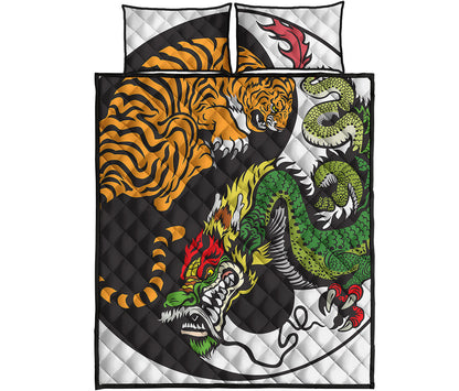 Tiger And Dragon Yin Yang Print Quilt Bed Set