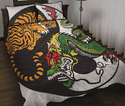 Tiger And Dragon Yin Yang Print Quilt Bed Set