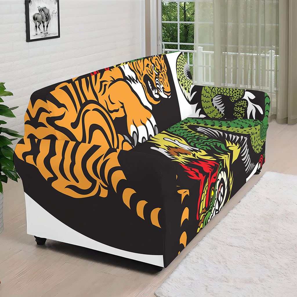 Tiger And Dragon Yin Yang Print Sofa Cover