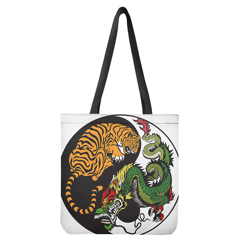 Tiger And Dragon Yin Yang Print Tote Bag