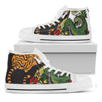 Tiger And Dragon Yin Yang Print White High Top Shoes