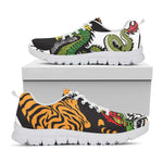 Tiger And Dragon Yin Yang Print White Sneakers