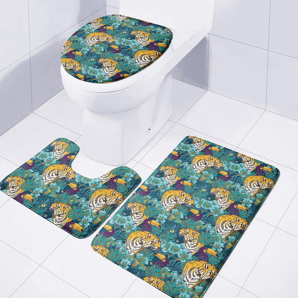 Tiger And Toucan Pattern Print 3 Piece Bath Mat Set