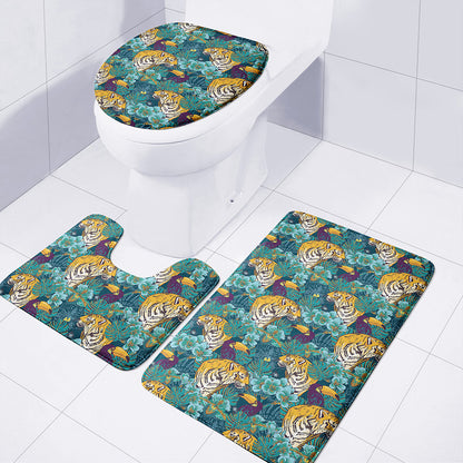 Tiger And Toucan Pattern Print 3 Piece Bath Mat Set