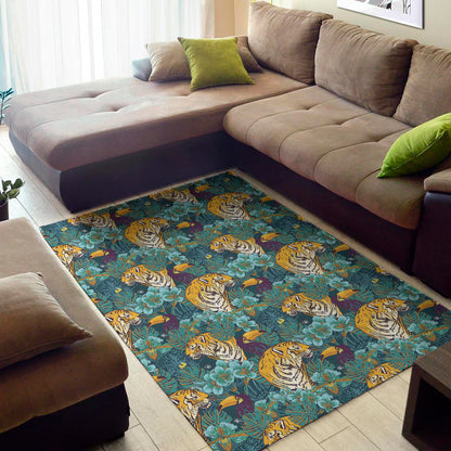Tiger And Toucan Pattern Print Area Rug