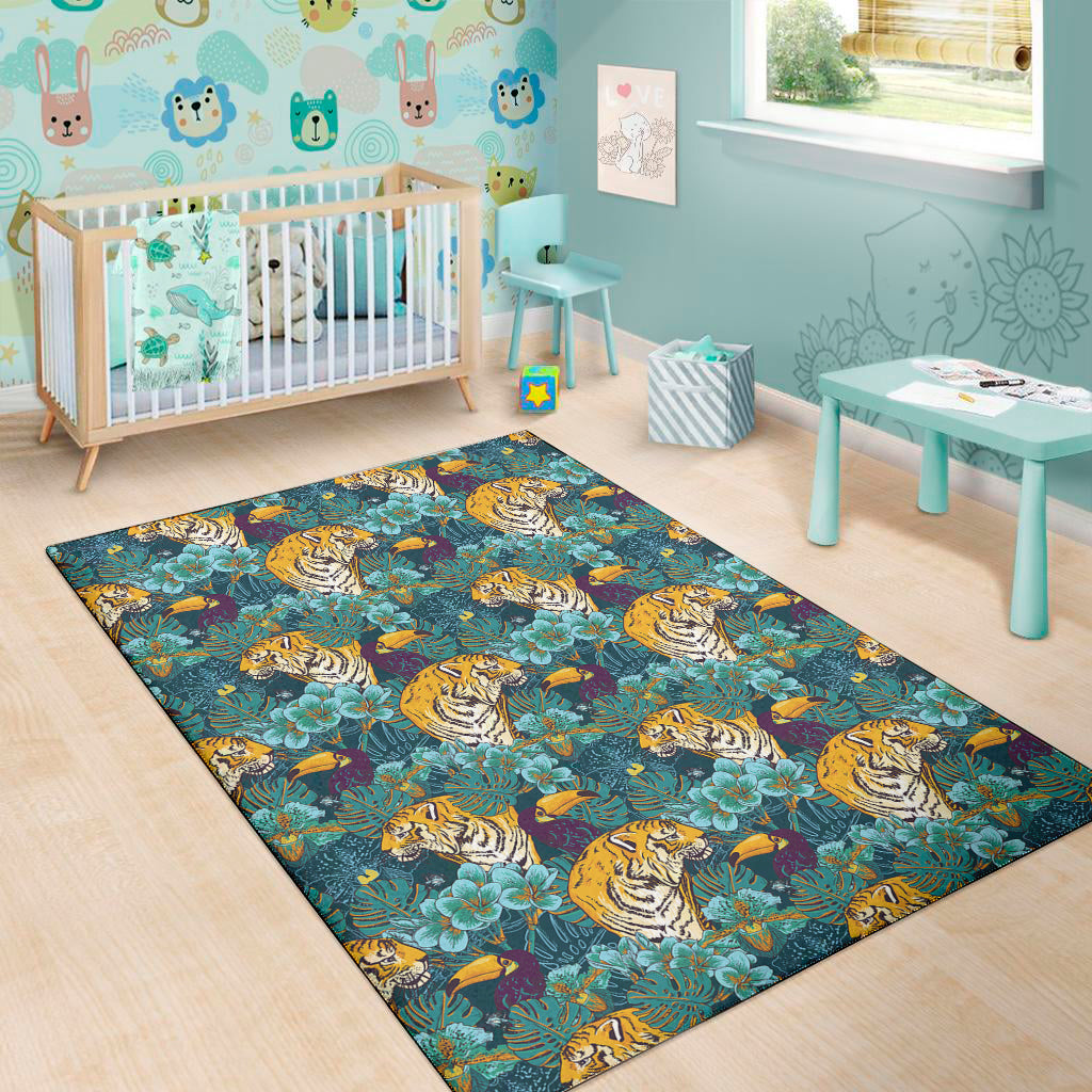 Tiger And Toucan Pattern Print Area Rug