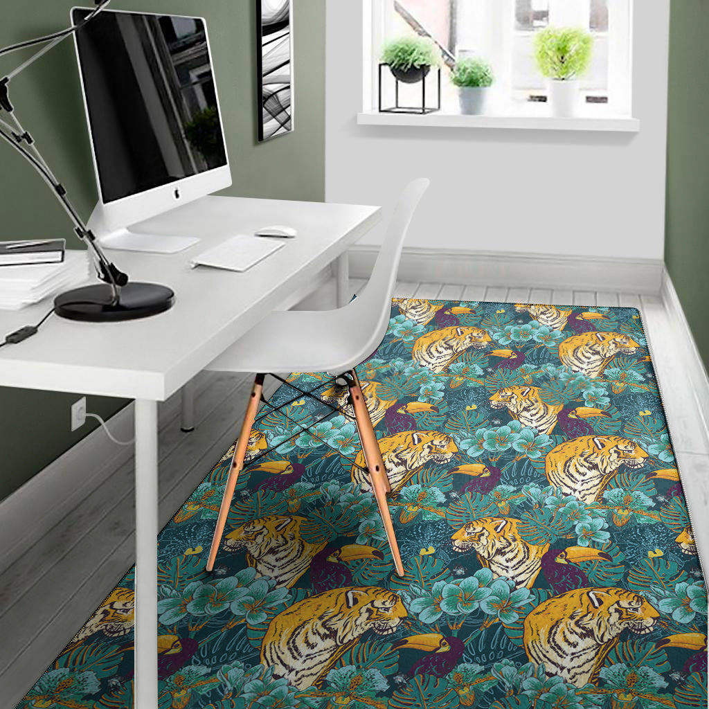 Tiger And Toucan Pattern Print Area Rug