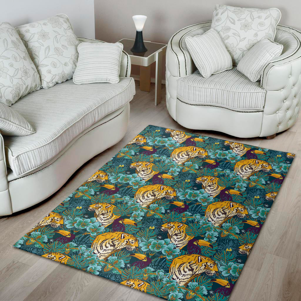 Tiger And Toucan Pattern Print Area Rug